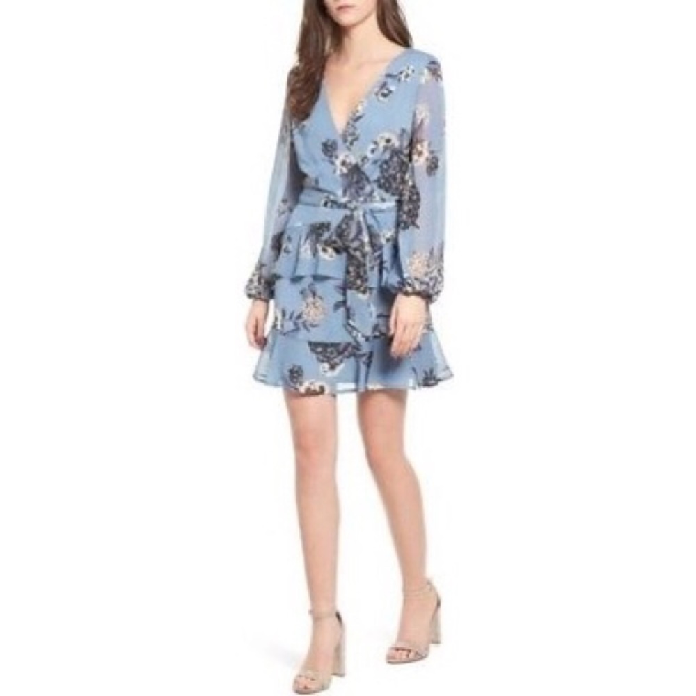 love, Fire | Floral Wrap Dress Blue Size Small